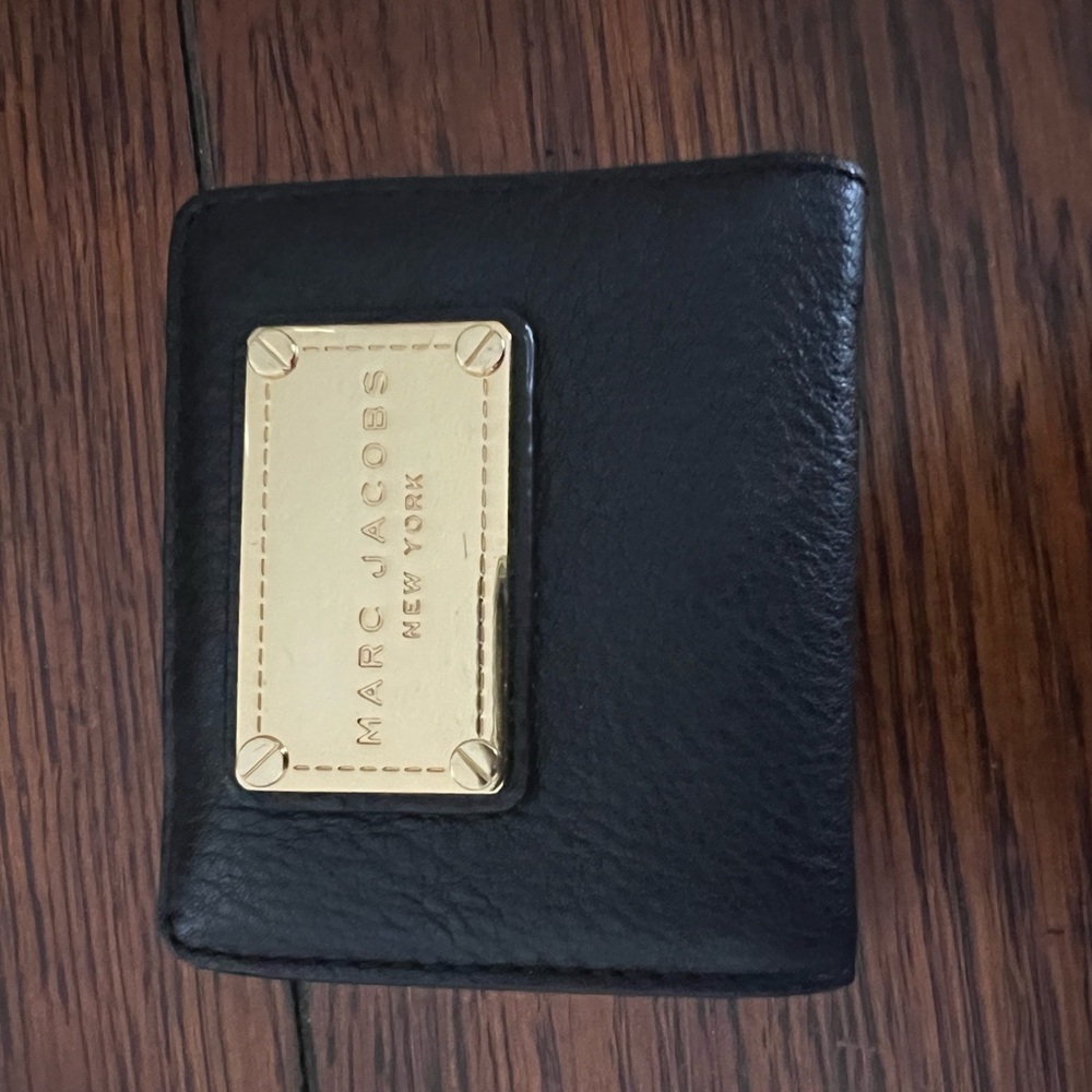 Marc Jacobs Black Leather Card Holder with Gold Accent